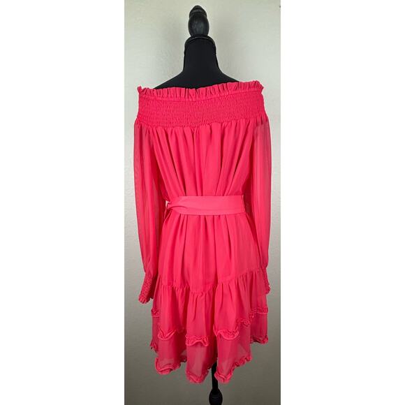 NWT BCBGeneration Pink Ruffle Off the Shoulder Dress Size 6 - Picture 4 of 11